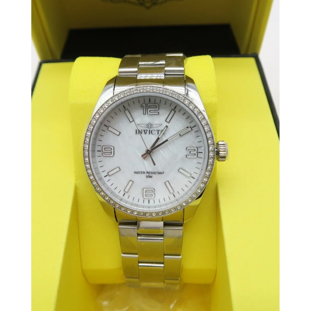 Invicta Specialty Lautus Unisex 38mm Silver Tone Mother of Pearl Crystal Bezel